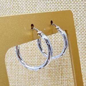 925 Sterling Silver Diamond Cut Hoop Earrings Jewelry 1.5g